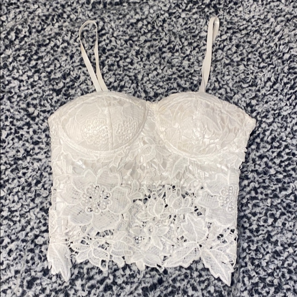 White Lace Corset Crop Top Gem